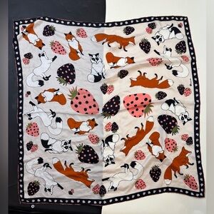 Centinelle Fox and Strawberry Patterned Silk Scarf